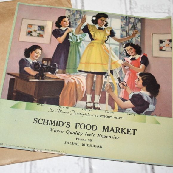 Vintage 1947 Schmid's Food market calendar. Saline Michigan